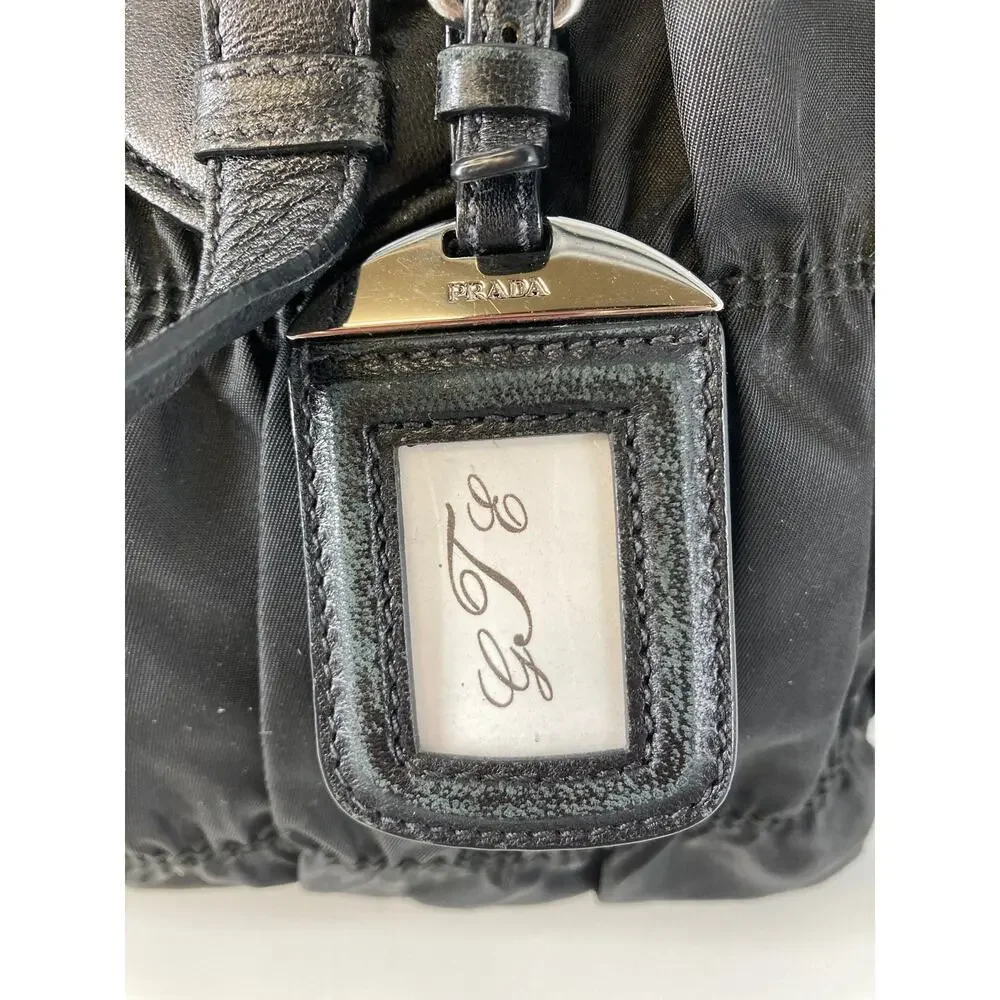 PRADA LARGE BLACK NYLON HANDBAG WITH BRAIDED LEATHER HANDLES - Picture 8 of 16